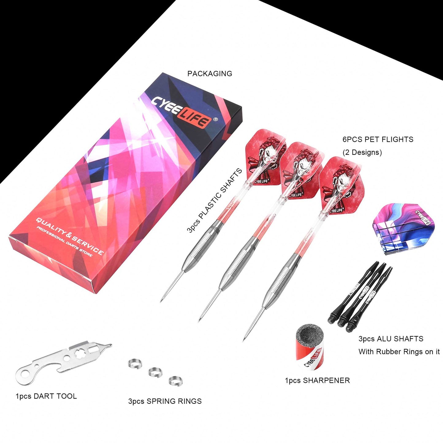 CyeeLife CyeeLife 3-Piece 90% Tungsten Steel Tip Dart Set with Case (2BA)