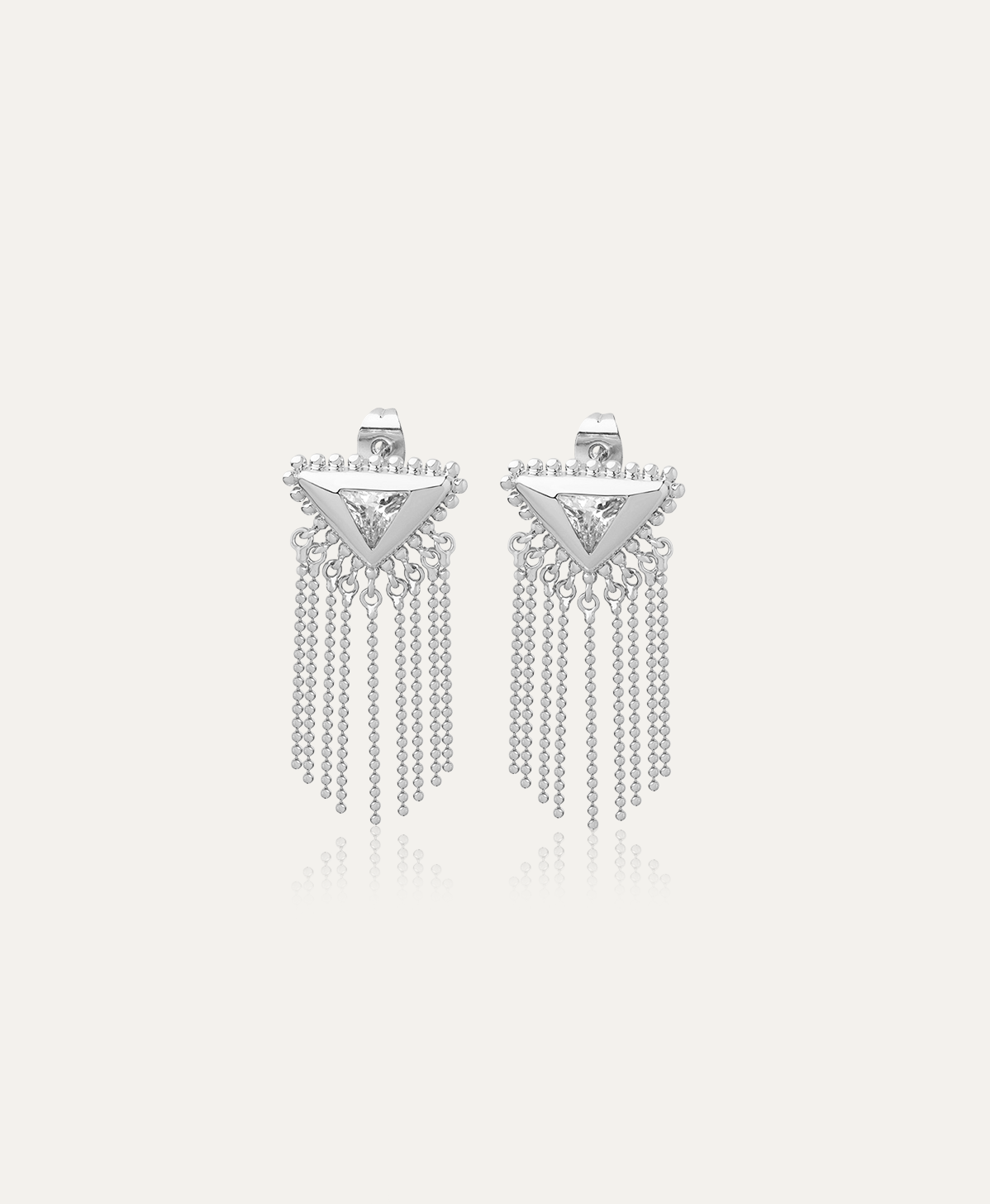 Ella Triangle Silver Tassel Earrings