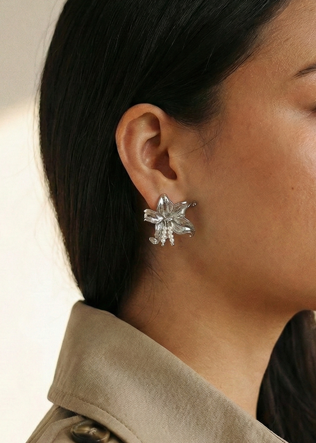 Lily Pearl Bloom Silver Studs