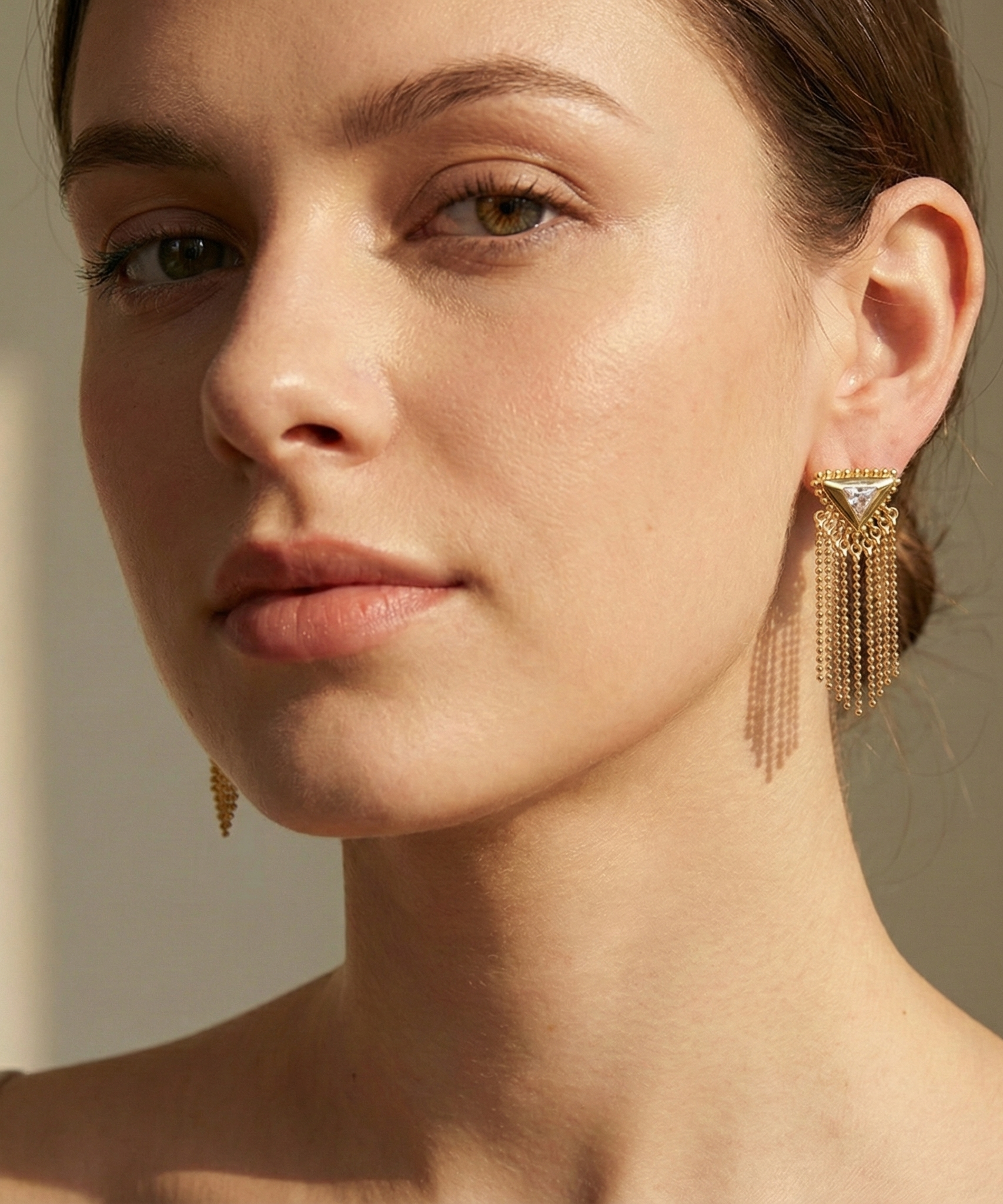 Ella Triangle Gold Tassel Earrings