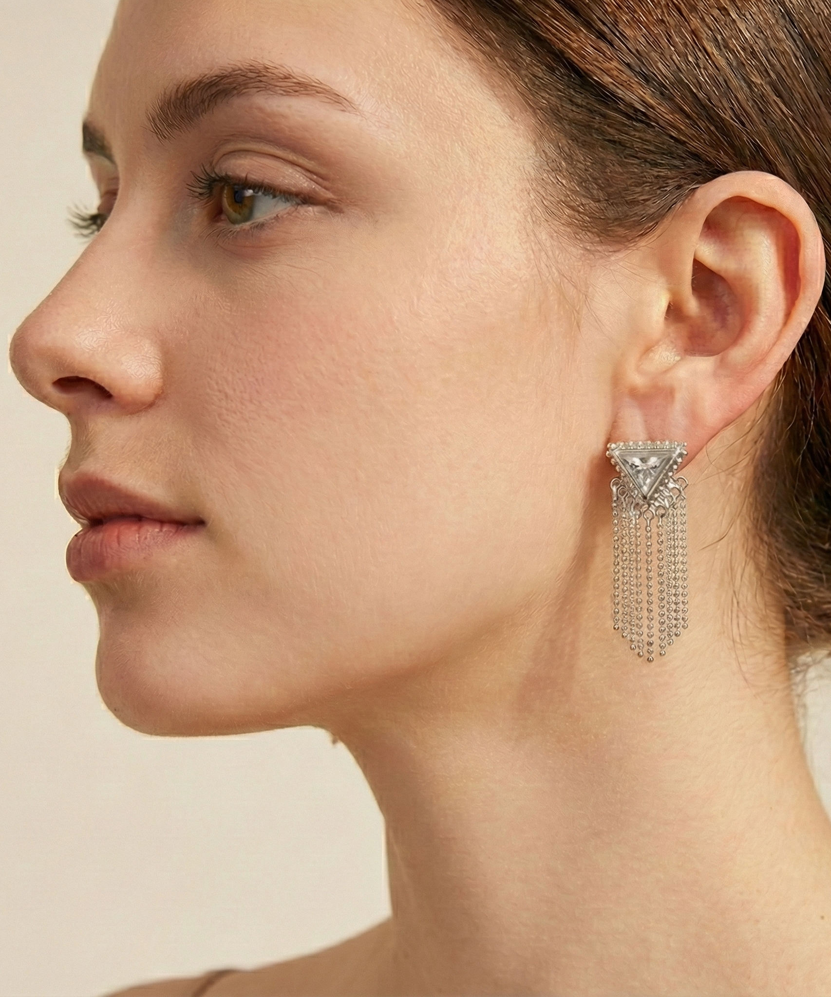 Ella Triangle Silver Tassel Earrings