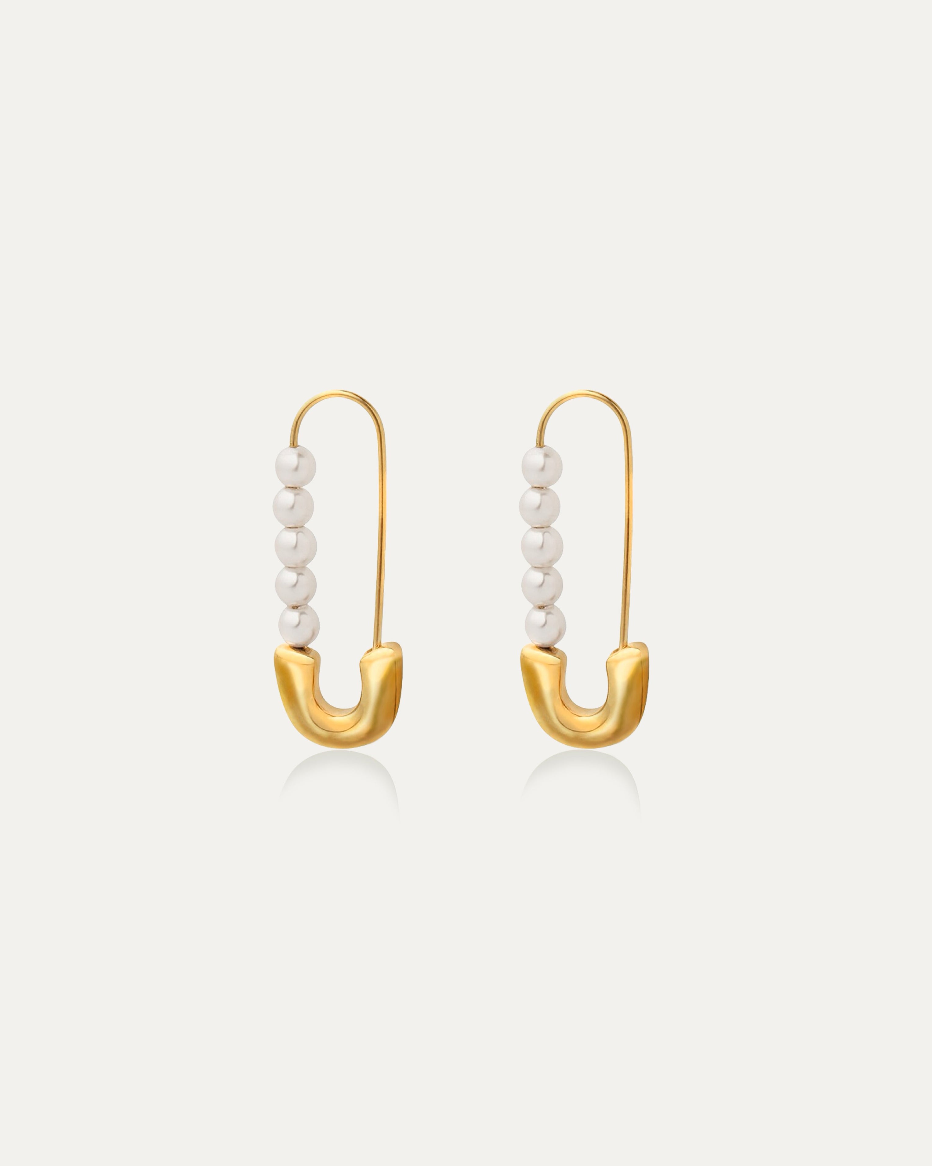Pearl Gold Safety Pin Earrings