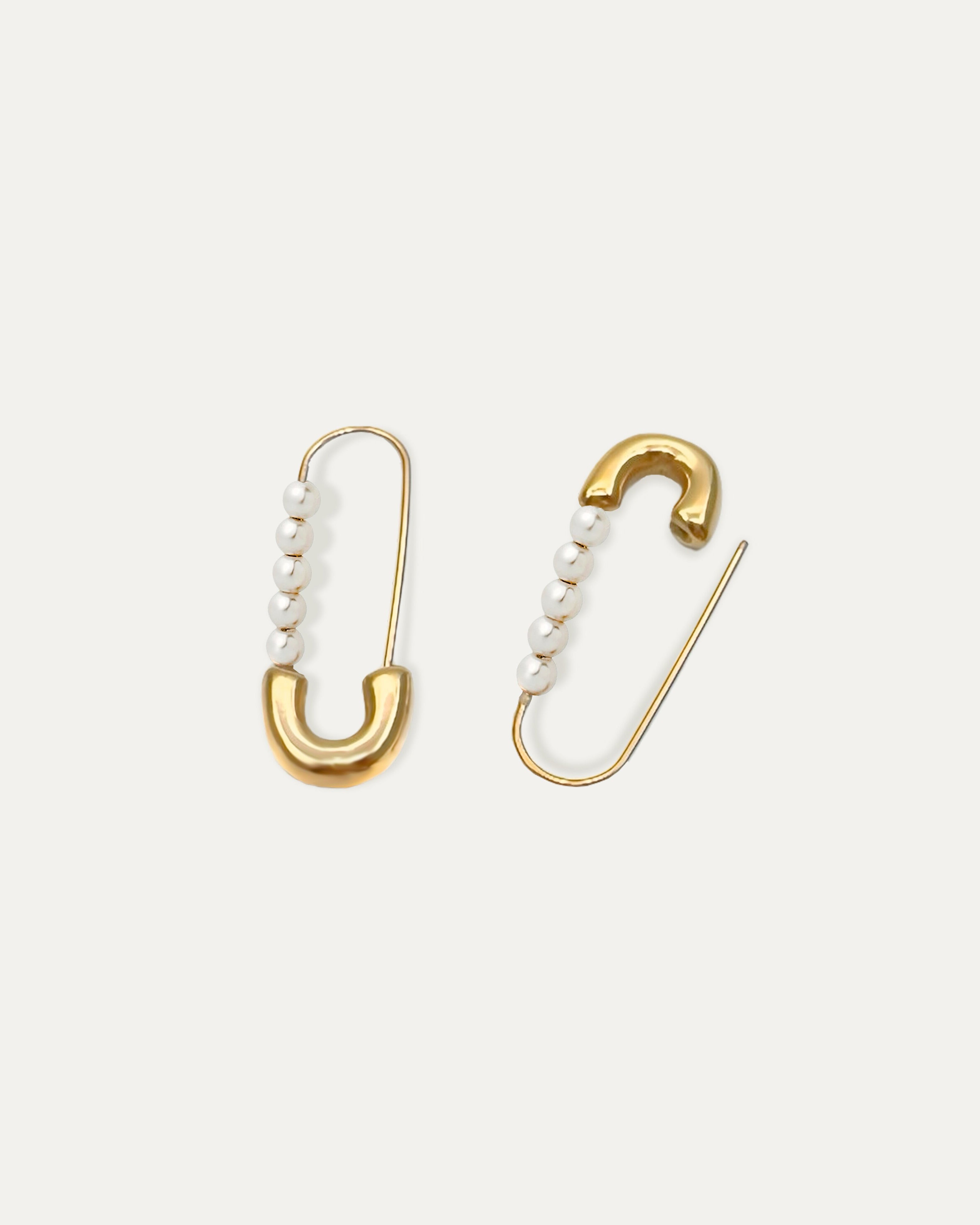 Pearl Gold Safety Pin Earrings