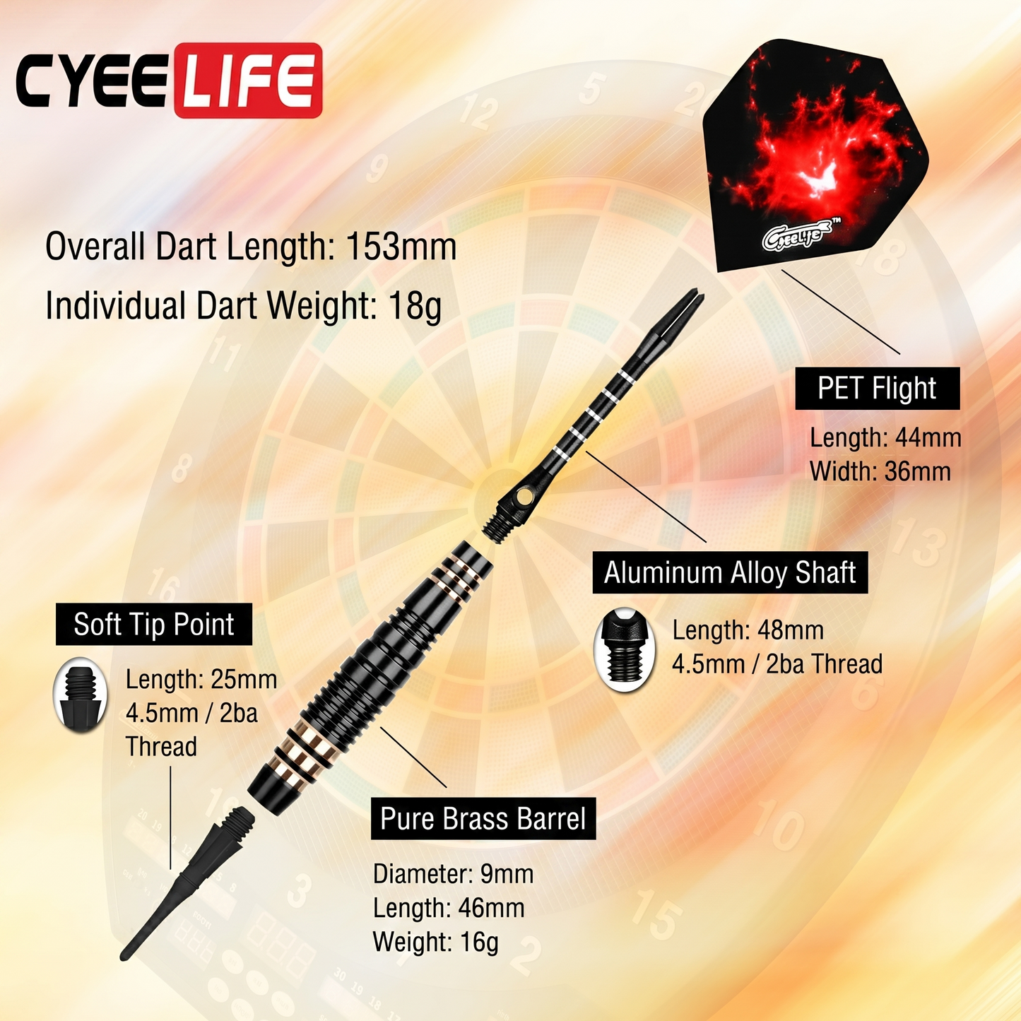 CyeeLife CyeeLife 18g Brass Soft Tip Dart Set