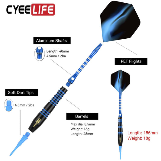 CyeeLife CyeeLife 16g Brass Soft Tip Dart Set with Colorful Grooves