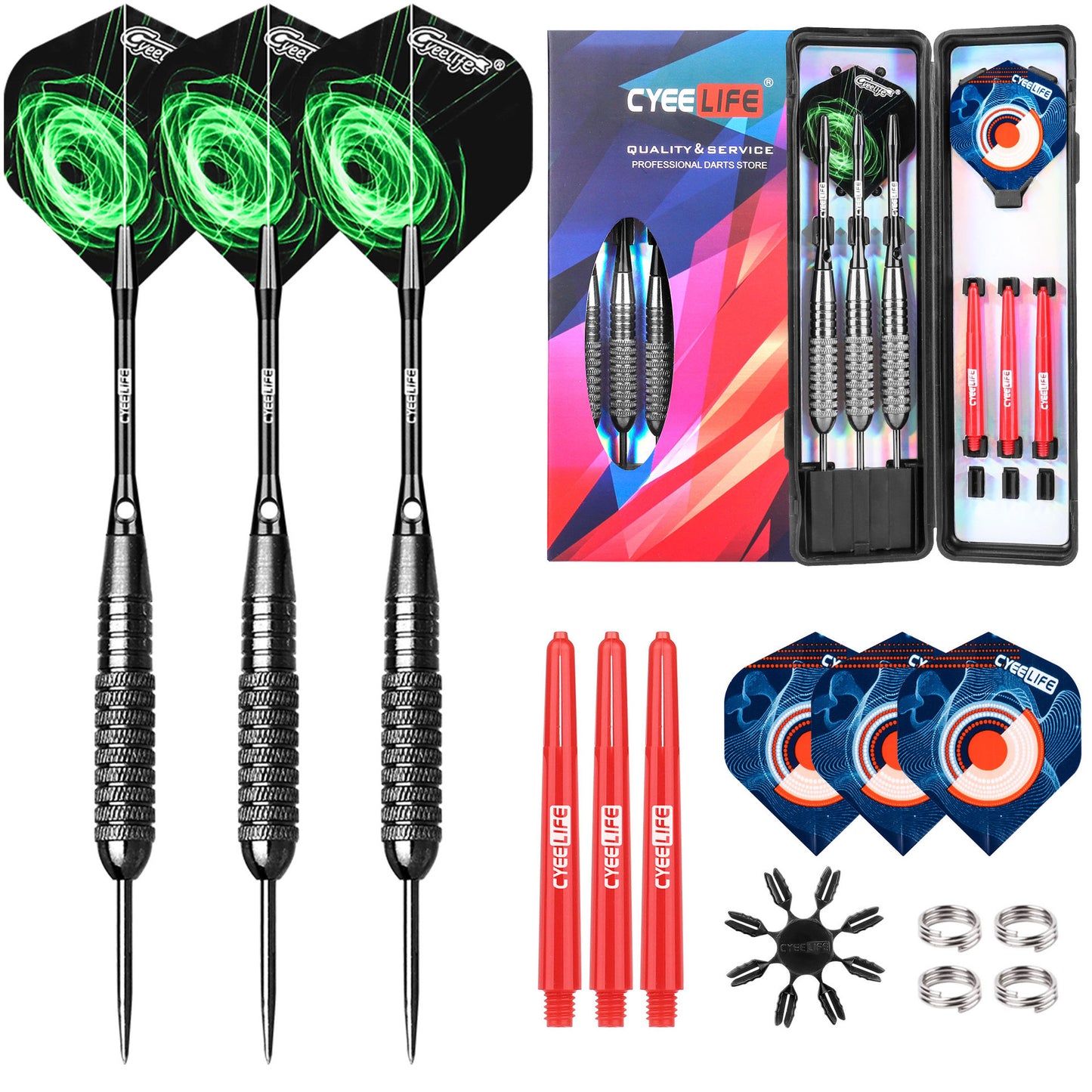 CyeeLife CyeeLife 3-Piece 20g Steel Tip Dart Set with Case, Aluminum Shafts & Flights