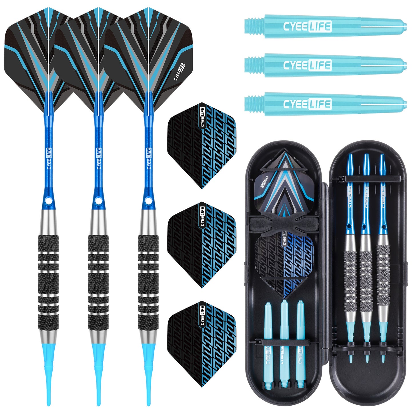CyeeLife CyeeLife 3-Piece 18g Stainless Steel Soft Tip Dart Set with PC & Aluminum Shafts