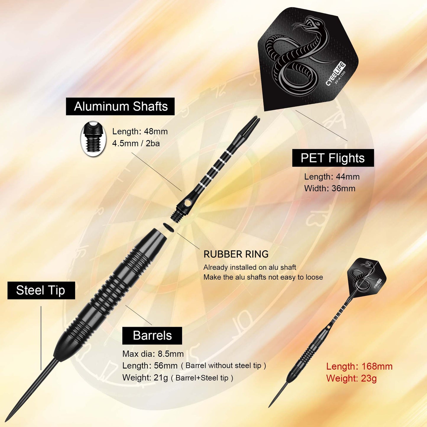 CyeeLife CyeeLife 3-Piece Steel Tip Dart Set with Case