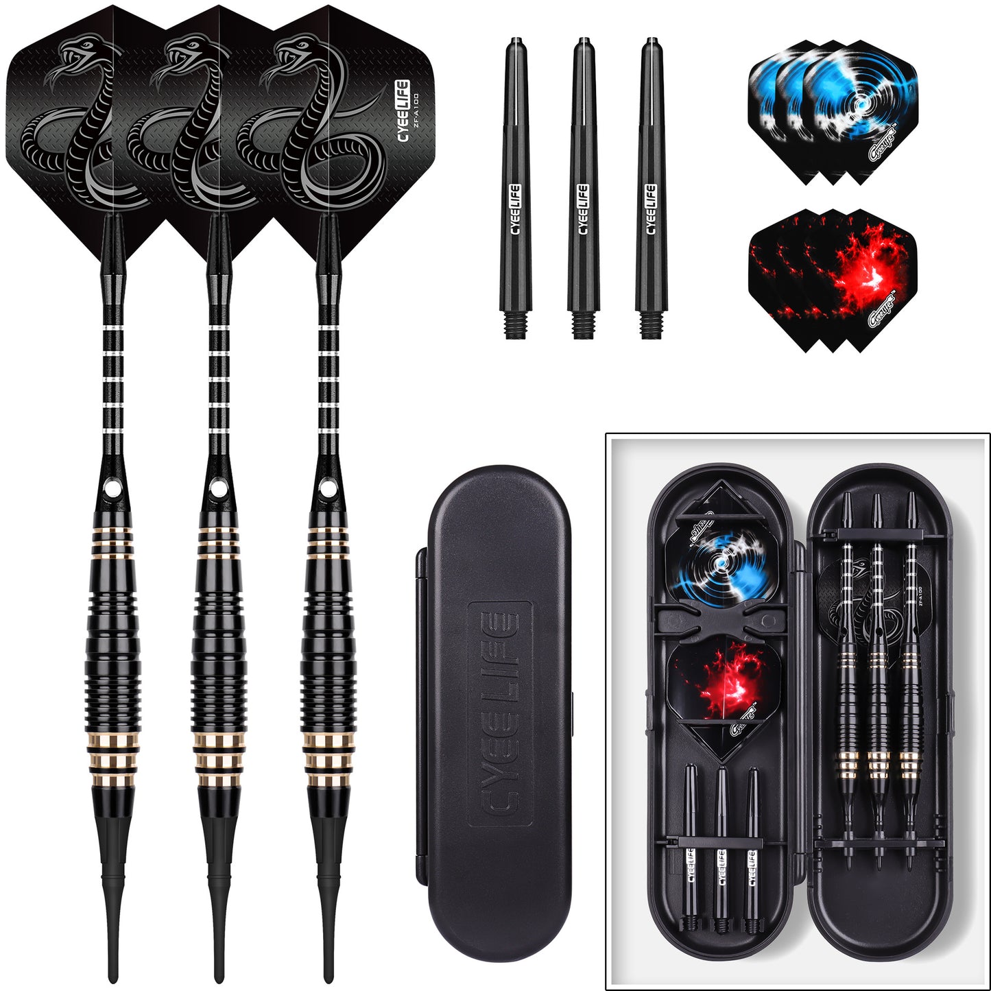 CyeeLife CyeeLife 3-Piece 18g Brass Soft Tip Dart Set with PC & Aluminum Shafts