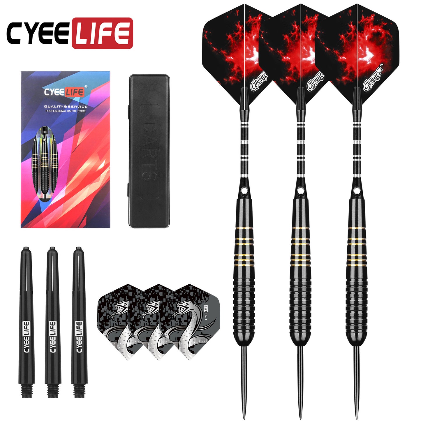 CyeeLife CyeeLife 21g Dart Set with Case and Black Grooved Shafts