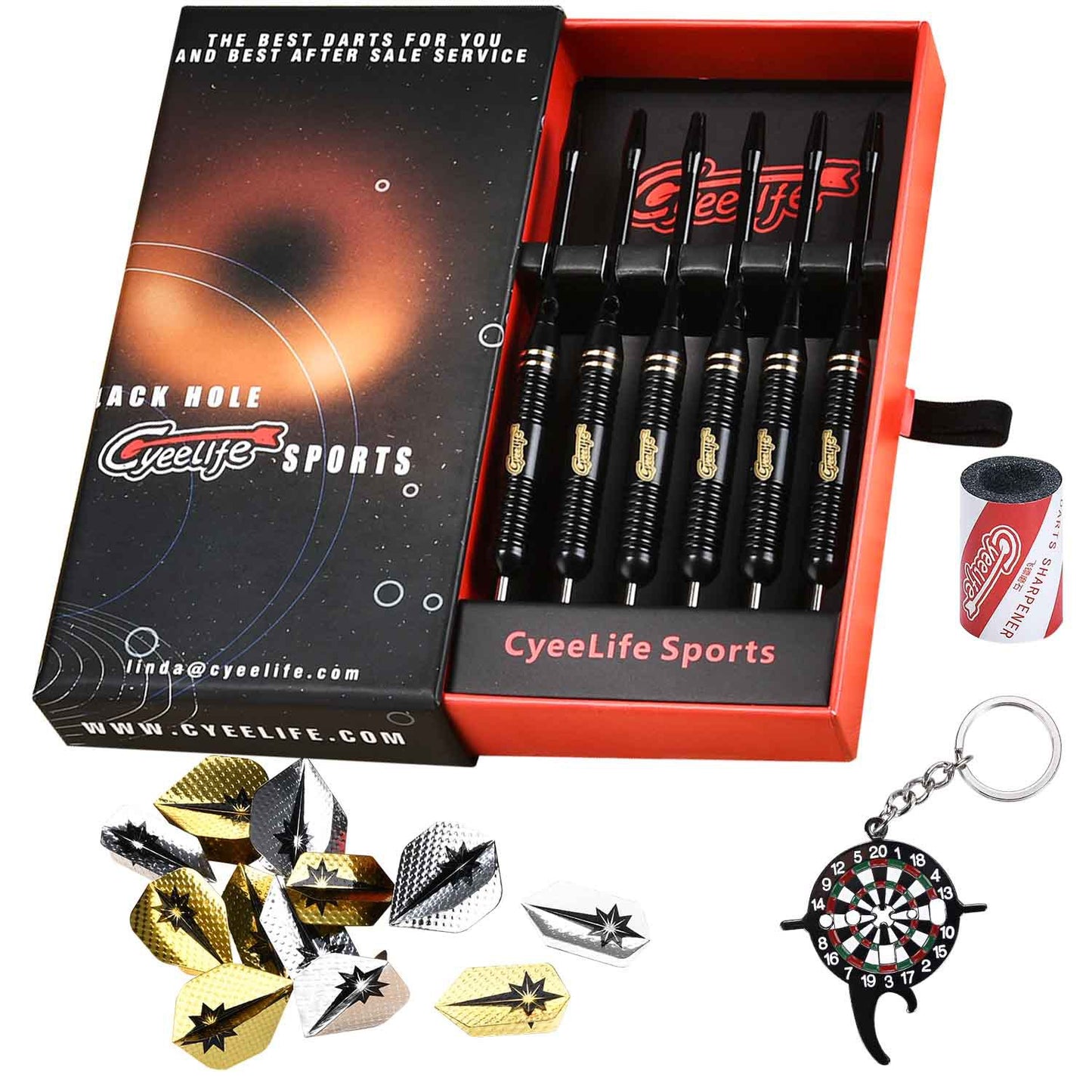 CyeeLife 6-Piece 22g Brass Steel Tip Dart Set