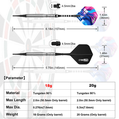CyeeLife CyeeLife 3-Piece 90% Tungsten Soft Tip Dart Set (2BA)