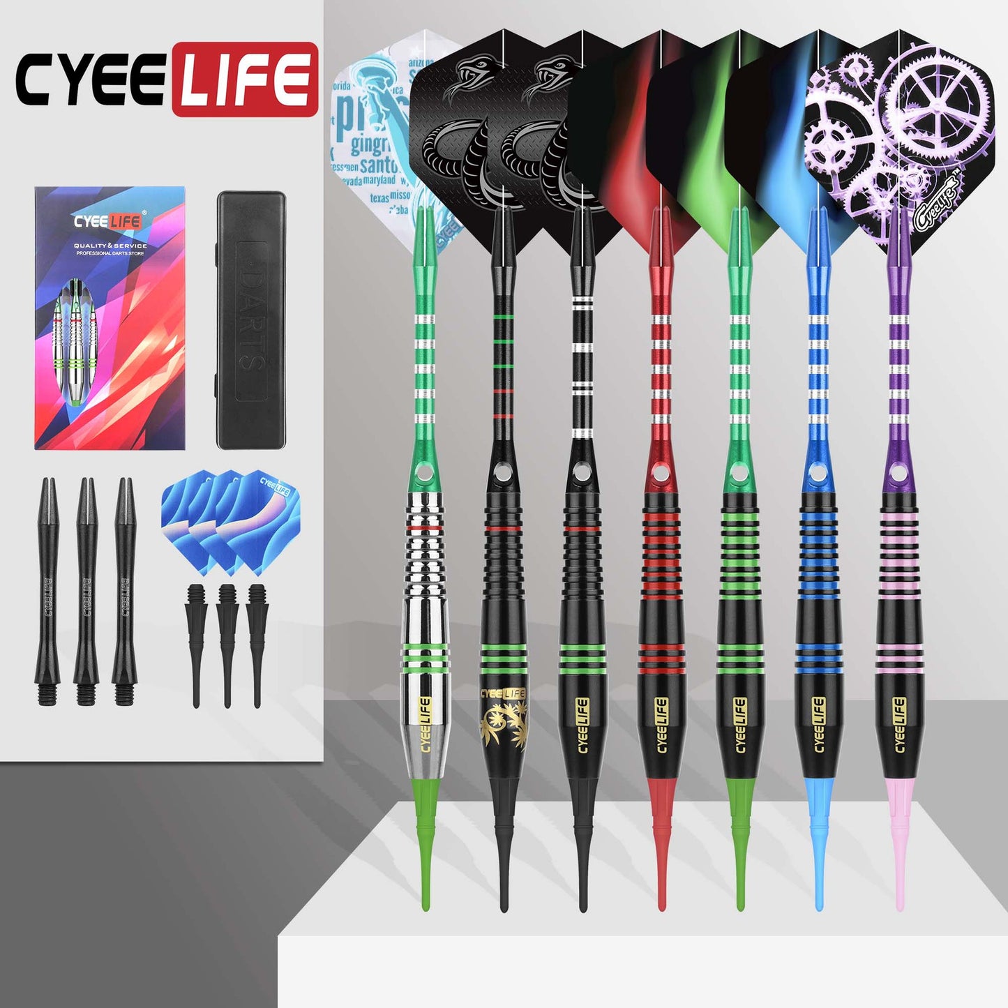 CyeeLife CyeeLife 16g Brass Soft Tip Dart Set with Colorful Grooves