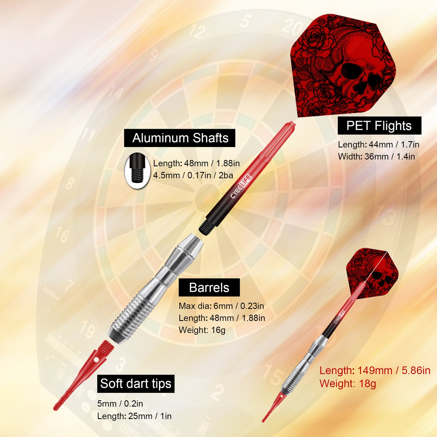 CyeeLife CyeeLife 16g Soft Tip Dart Set with Extra Tips