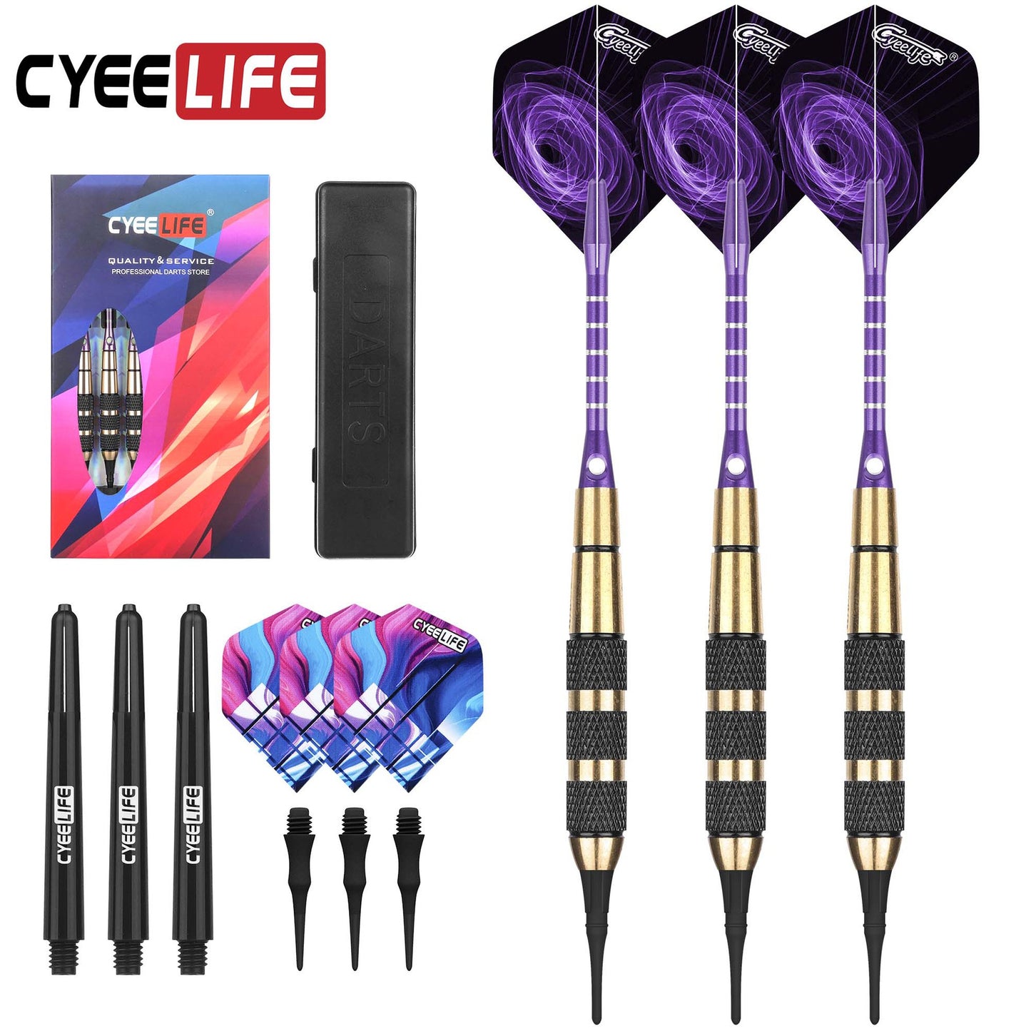 CyeeLife CyeeLife 3-Piece 18g Brass Soft Tip Dart Set with Accessories