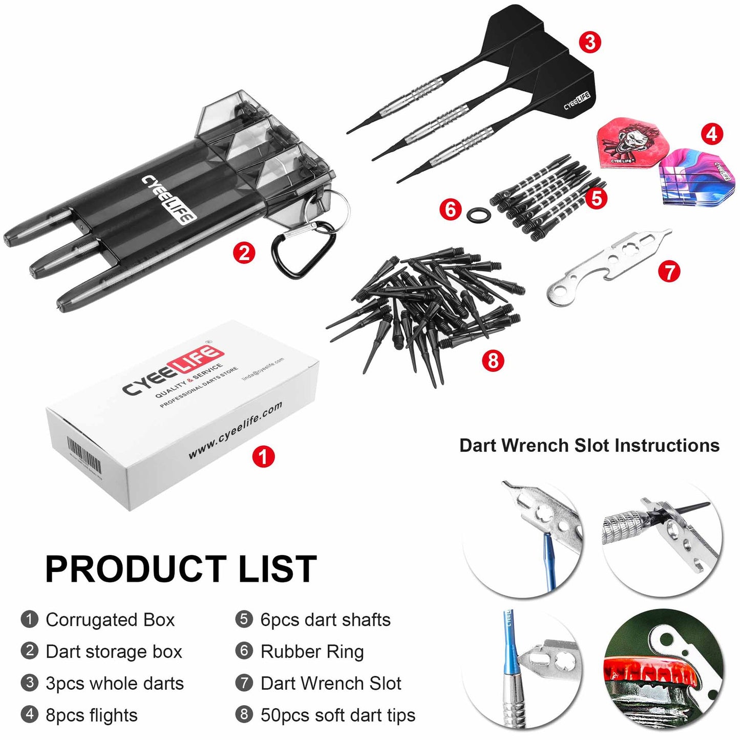 CyeeLife 16g 90% Tungsten Soft Tip Dart Set with Case, Aluminum Shafts & Tool (2BA)