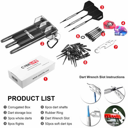 CyeeLife 16g 90% Tungsten Soft Tip Dart Set with Case, Aluminum Shafts & Tool (2BA)