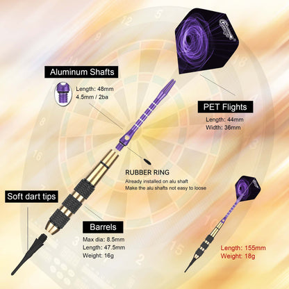 CyeeLife CyeeLife 3-Piece 18g Brass Soft Tip Dart Set with Accessories