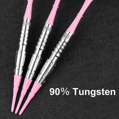 CyeeLife 16g 90% Tungsten Pink Soft Tip Dart Set with Case & Aluminum Shafts (2BA)