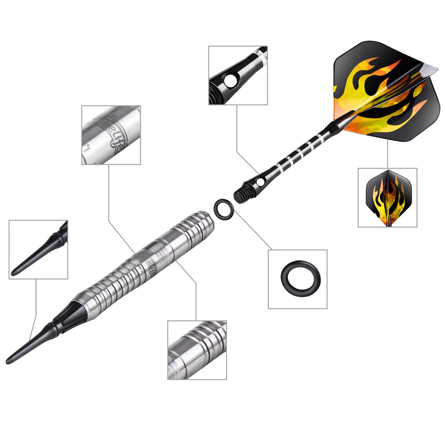 CyeeLife CyeeLife 18g 90% Tungsten Straight Barrel Soft Tip Dart Set with Case (2BA)