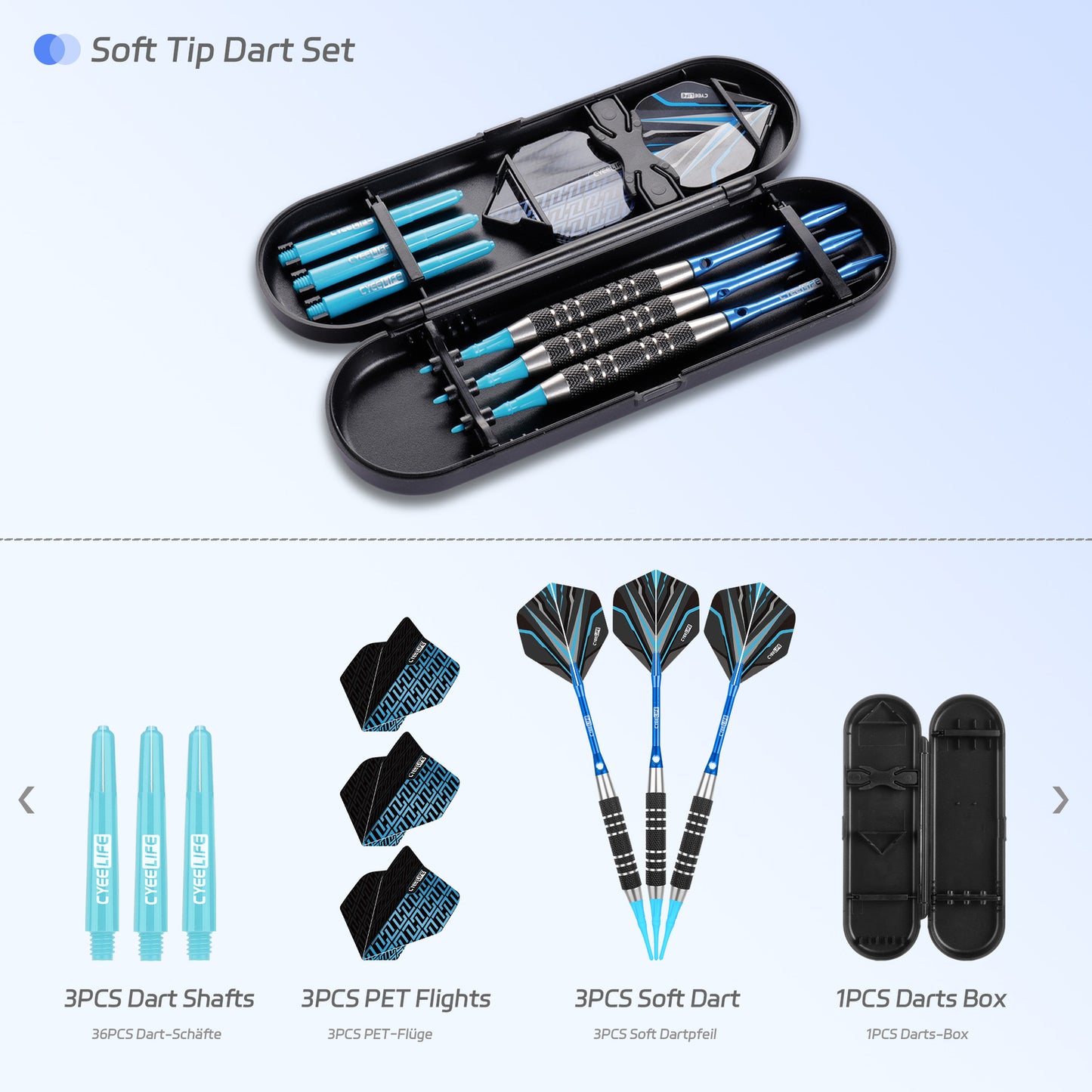 CyeeLife CyeeLife 3-Piece 18g Stainless Steel Soft Tip Dart Set with PC & Aluminum Shafts