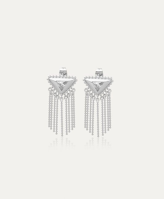 Ella Triangle Silver Tassel Earrings