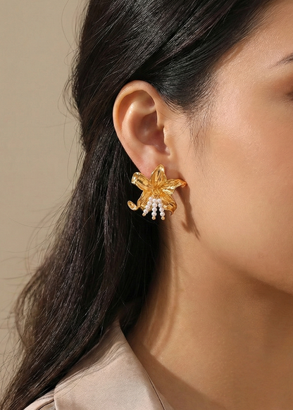 Lily Pearl Bloom Gold Studs