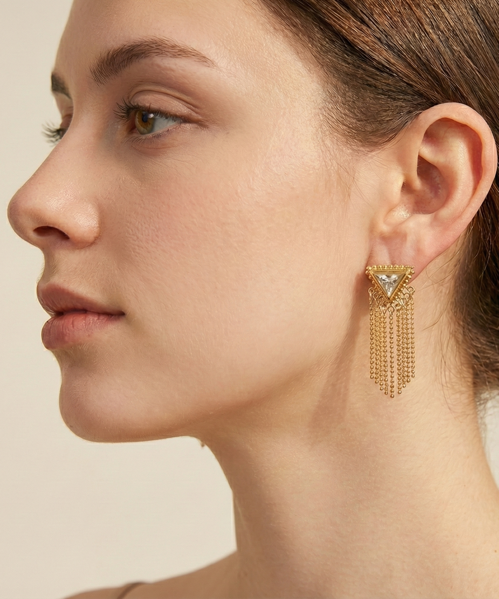 Ella Triangle Gold Tassel Earrings