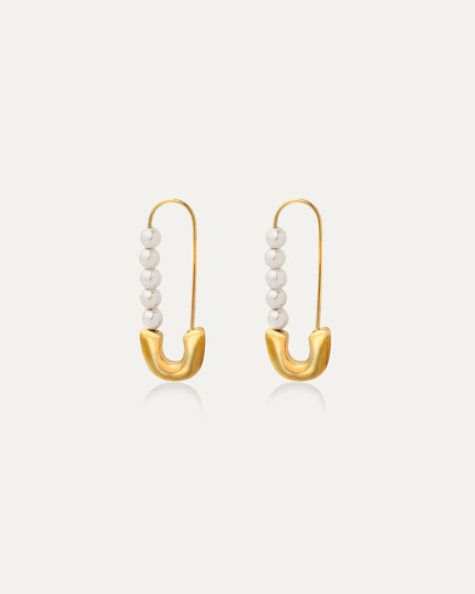 Pearl Gold Safety Pin Earrings